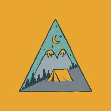 Camping nature wild badge patch pin graphic illustration vector art t-shirt d Stock Illustration