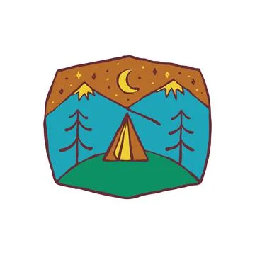 Camping nature wild badge patch pin graphic illustration vector art t-shirt d Stock-Illustration