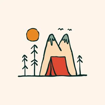 Camping nature wild badge patch pin graphic illustration vector art t-shirt d Illustrazione stock