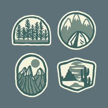 Camping nature wild badge patch pin graphic illustration vector art t-shirt d 스톡 일러스트