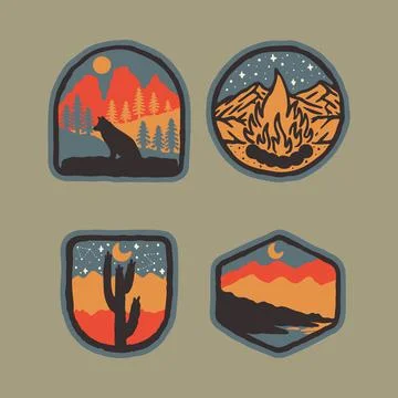 Camping nature wild badge patch pin graphic illustration vector art t-shirt d Stock Illustration