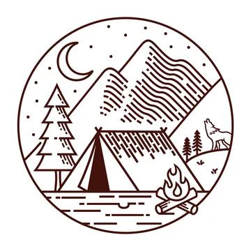 Camping at night line illustration vector illustration Stock Illustration