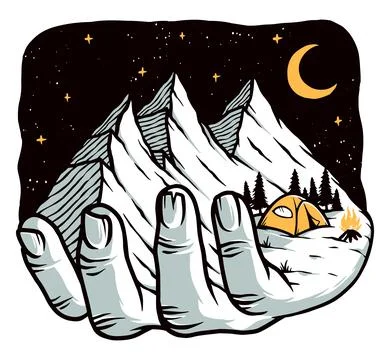 Camping at night vector illustration hand drawn Illustrazione stock