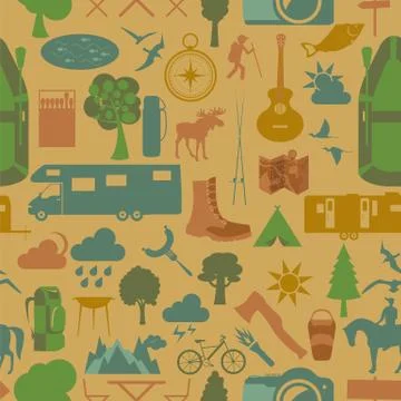 Camping outdoors hiking seamless. Pattern. Stock Illustration