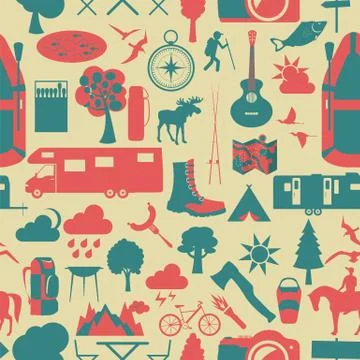 Camping outdoors hiking seamless. Pattern. Stock Illustration