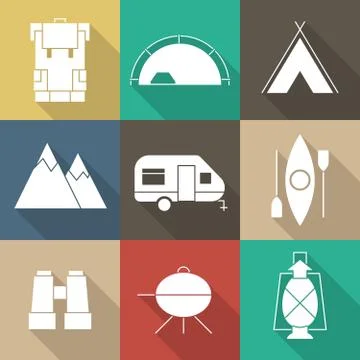 Camping Outine Icon Set of Adventure Elements Stock Illustration