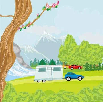 Camping over waterfall Stock Illustration