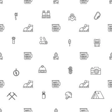 Camping Pattern Design - Outdoors Adventure seamless background with camp Stock Illustration