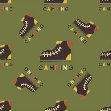 Camping Pattern Design - Outdoors Adventure seamless background with camp boots Stock Illustration