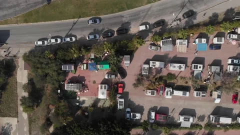 A camping place on the coast. Top down view Stock Footage 220598384