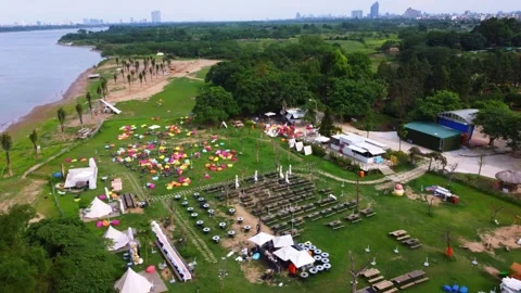 Camping place by the river in hanoi Video stock 242515879