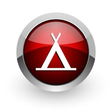 Camping red circle web glossy icon. 库存插图