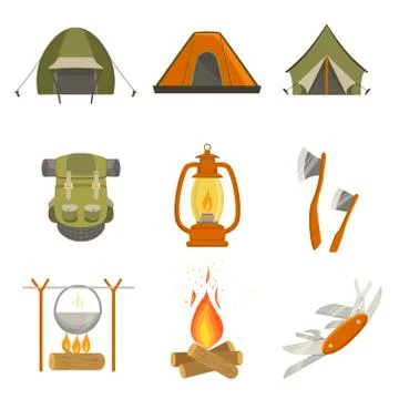 Camping Related Objects Set Stock Illustration