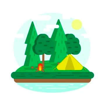 Camping. Rest in the forest. Illustrazione stock