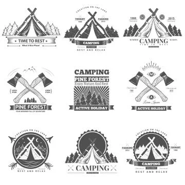 Camping  retro vector logo Stock Illustration