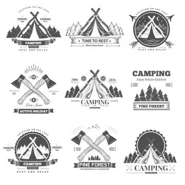 Camping  retro vector logo Stock Illustration