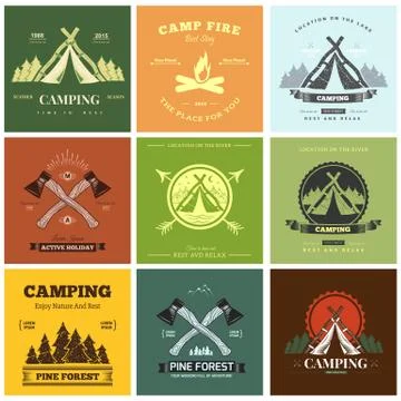 Camping  retro vector logo Stock Illustration