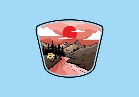 Camping by the river flat illustration Stock Illustration