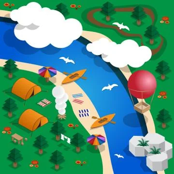 Camping on the river. Stock Illustration