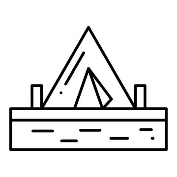 Camping by the River Line Icon Stock Illustration