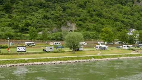 Camping by the river Rhine Stock Footage 111134702