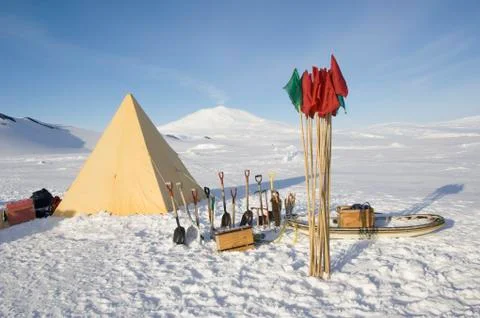Camping on Ross Ice Shelf, Ross Island, Antarctica Stock Photos