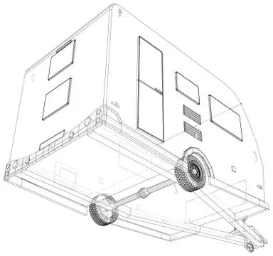 Camping RV trailer vector. Wire-frame line isolated. Vector rendering of 3d Illustrazione stock