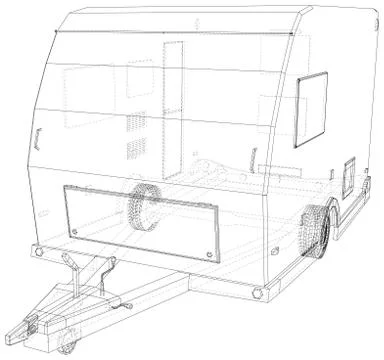 Camping RV trailer vector. Wire-frame line isolated. Vector rendering of 3d Illustrazione stock