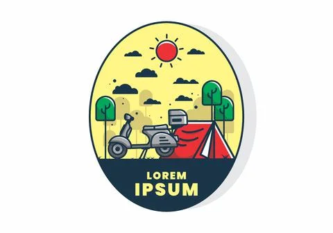 Camping with scooter flat illustration Stock Illustration