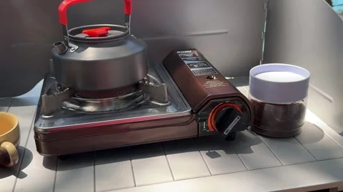 Camping at sea in a pine forest. Stock Footage 282084057