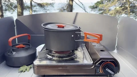 Camping at sea in a pine forest. Stock Footage 282084838