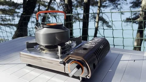 Camping at sea in a pine forest. Video stock 282084908