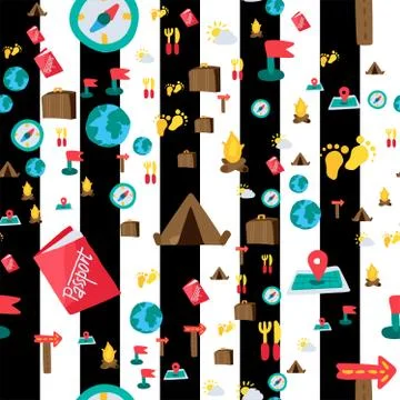 Camping seamless color cartoon pattern Stock Illustration