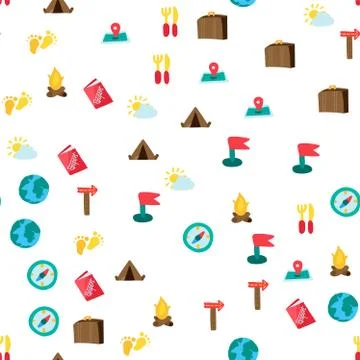 Camping seamless color vector pattern Illustrazione stock
