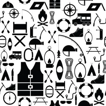 Camping seamless pattern background icon. Stock Illustration