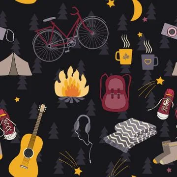 Camping seamless pattern. Forest night vector Illustrazione stock
