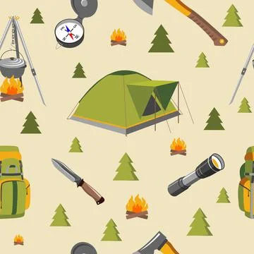 Camping seamless pattern Stock Illustration