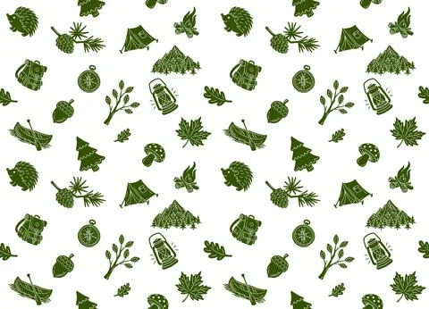 Camping Seamless Pattern Outdoor Adventure Print Stock Illustration