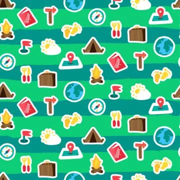 Camping seamless vector pattern Stock Illustration