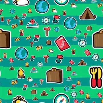 Camping seamless vector pattern Stock Illustration