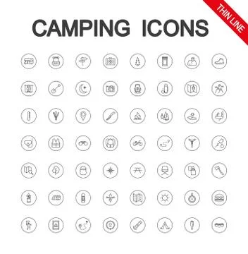 Camping set. Icon. Vector. Editable Thin line Stock Illustration
