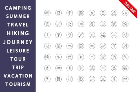 Camping set. Icon. Vector. Editable Thin line Stock Illustration