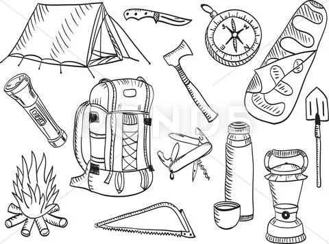 Camping set - sketch Stock Illustration