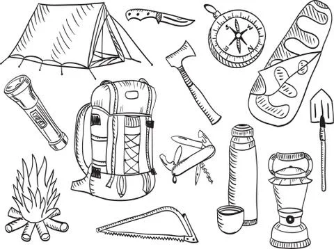 Camping set - sketch Stock Illustration