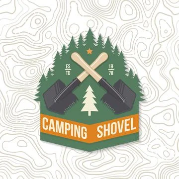 Camping shovel patch or sticker. Outdoor adventure. Vector. Concept for shirt or Stock Illustration