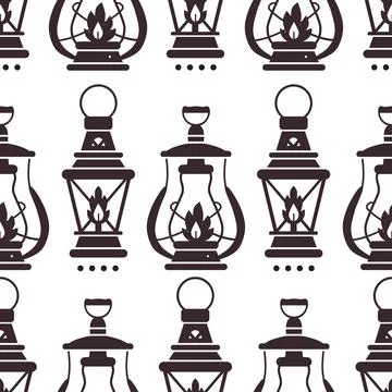 Camping silhouette lantern pattern in flat style. Stockillustratie