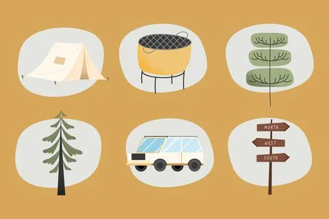 Camping six icons Stock Illustration