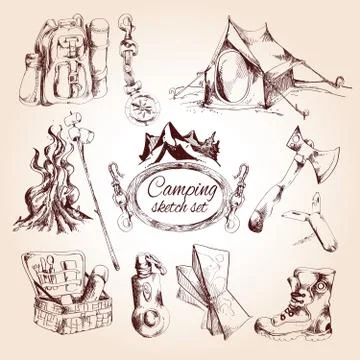 Camping sketch set Stock Illustration