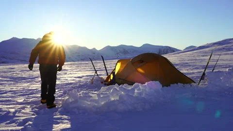 Camping in the snow Stock Footage 183422037