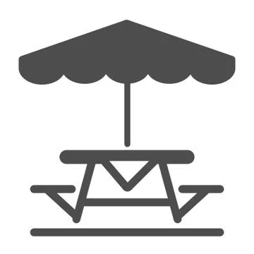 Camping Table and Bench with umbrella solid icon, picnic concept, Table and Illustrazione stock